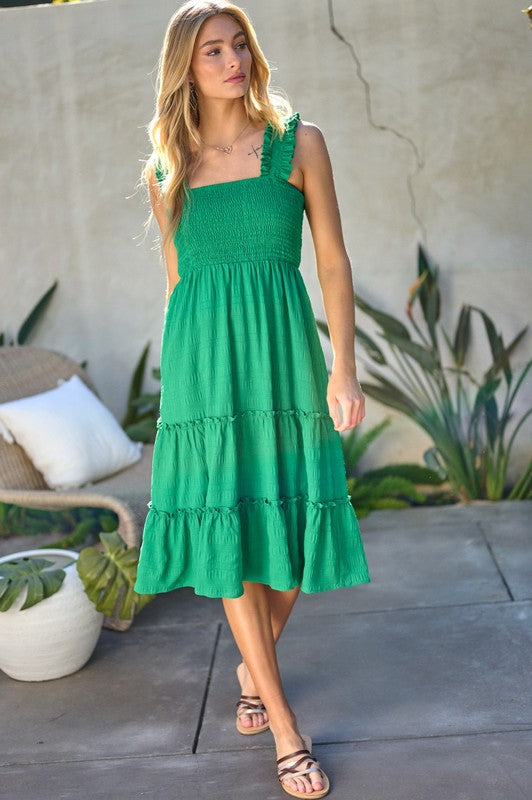 Solid Smocked Ruffle Mini Dress-Davi & Dani-Small-Green-cmglovesyou