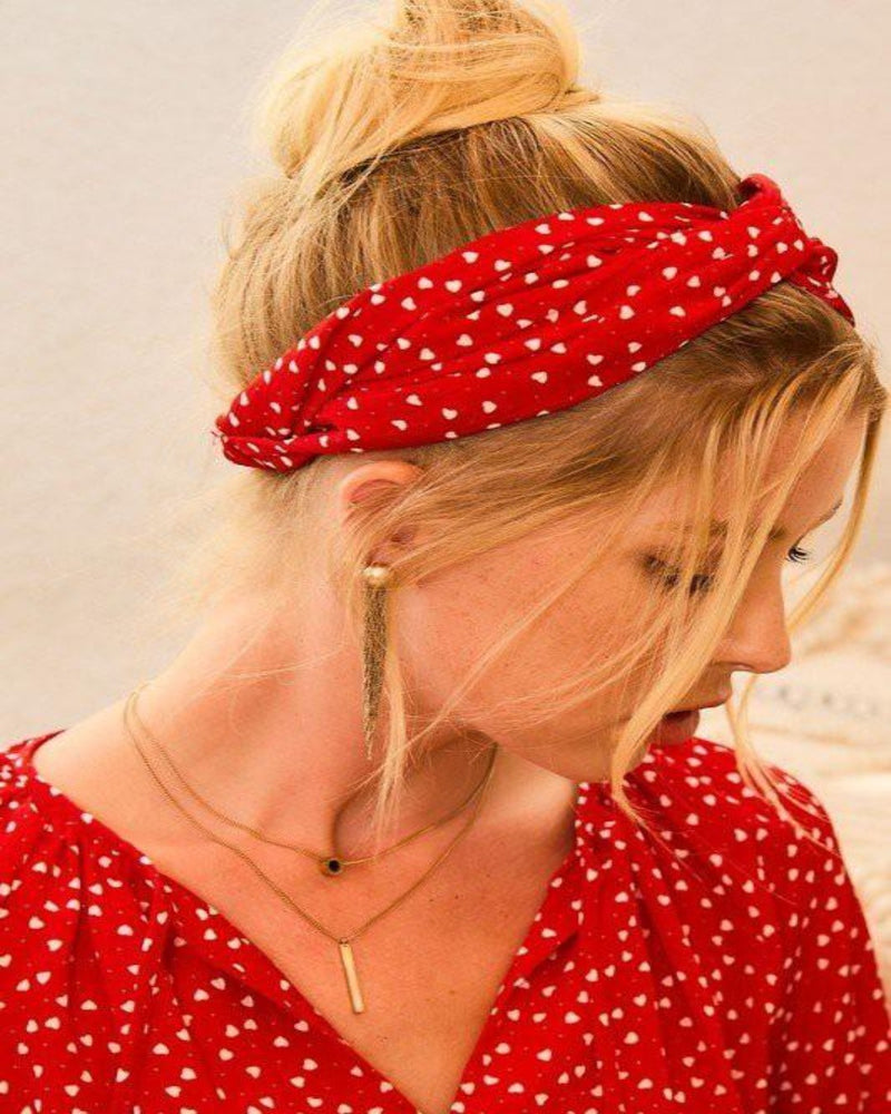 Heart Print Satin Hairband-Accessories-Main Strip-XS-Red-cmglovesyou