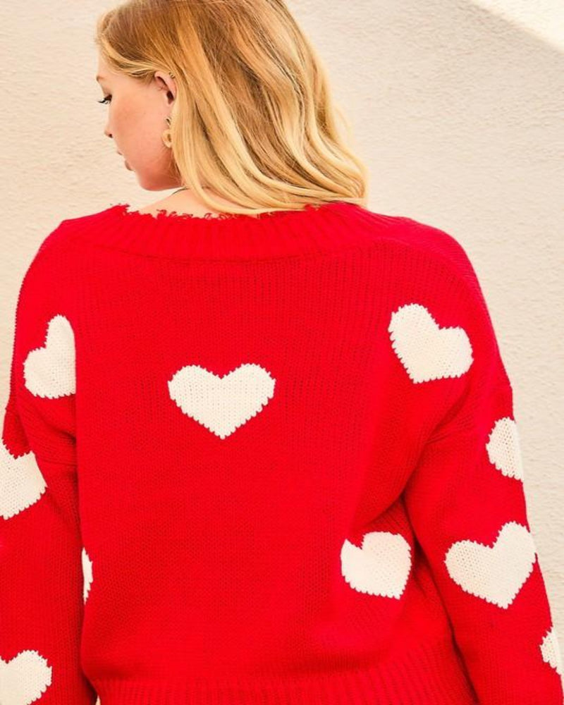 Heart Print Distressed Sweater-Sweaters-Main Strip-Small-Red-cmglovesyou