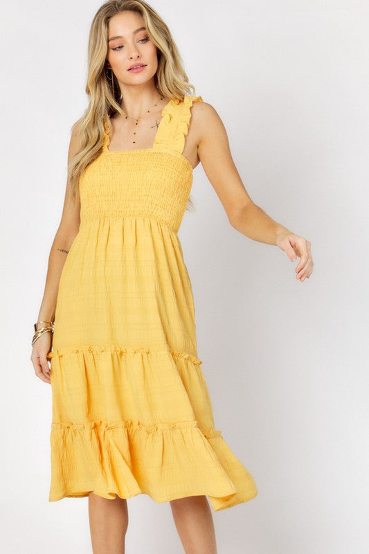 Solid Smocked Ruffle Mini Dress-Davi & Dani-Large-Yellow-cmglovesyou
