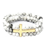 Cross Stretch Bracelets-Bracelets-What's Hot Jewelry-White Natural Stone and Gold-cmglovesyou