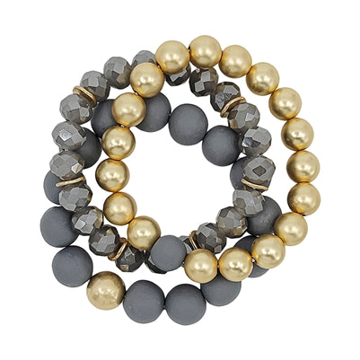 Clay, Crystal & Gold Stretch Bracelets-Bracelets-What's Hot Jewelry-Grey-cmglovesyou