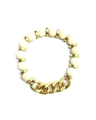 Gold and Wood Stretch Bracelet-Bracelets-What's Hot Jewelry-Ivory-cmglovesyou