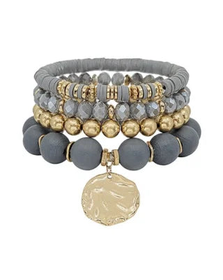 Gold Charm Four Stretch Bracelets-Bracelets-What's Hot Jewelry-Grey-cmglovesyou
