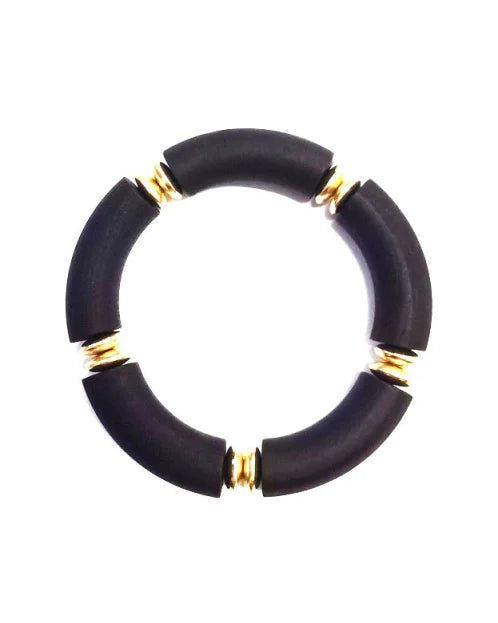 Bead and Gold Disc Stretch Bracelet-Bracelets-Fouray Fashion-Black-cmglovesyou