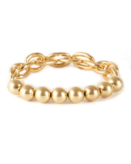 Chain Link and Gold Bead Stretch Bracelet-Bracelets-Fouray Fashion-Gold-cmglovesyou