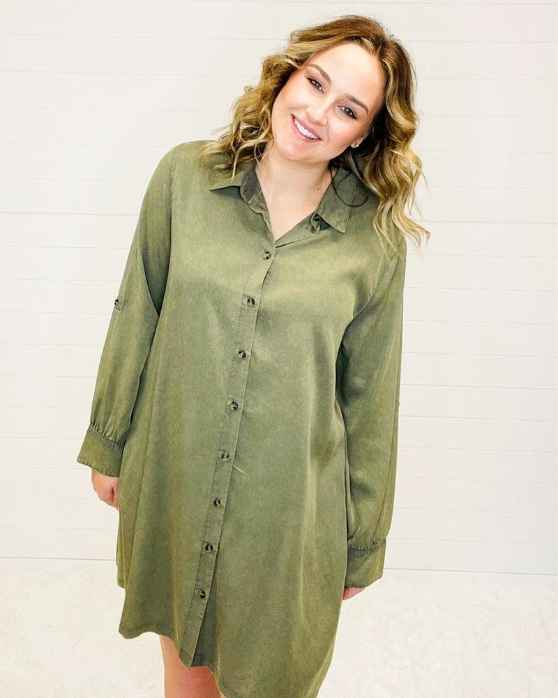 Cauda Timeless Shirt Dress-Dresses-Easel-S-Faded Olive-cmglovesyou