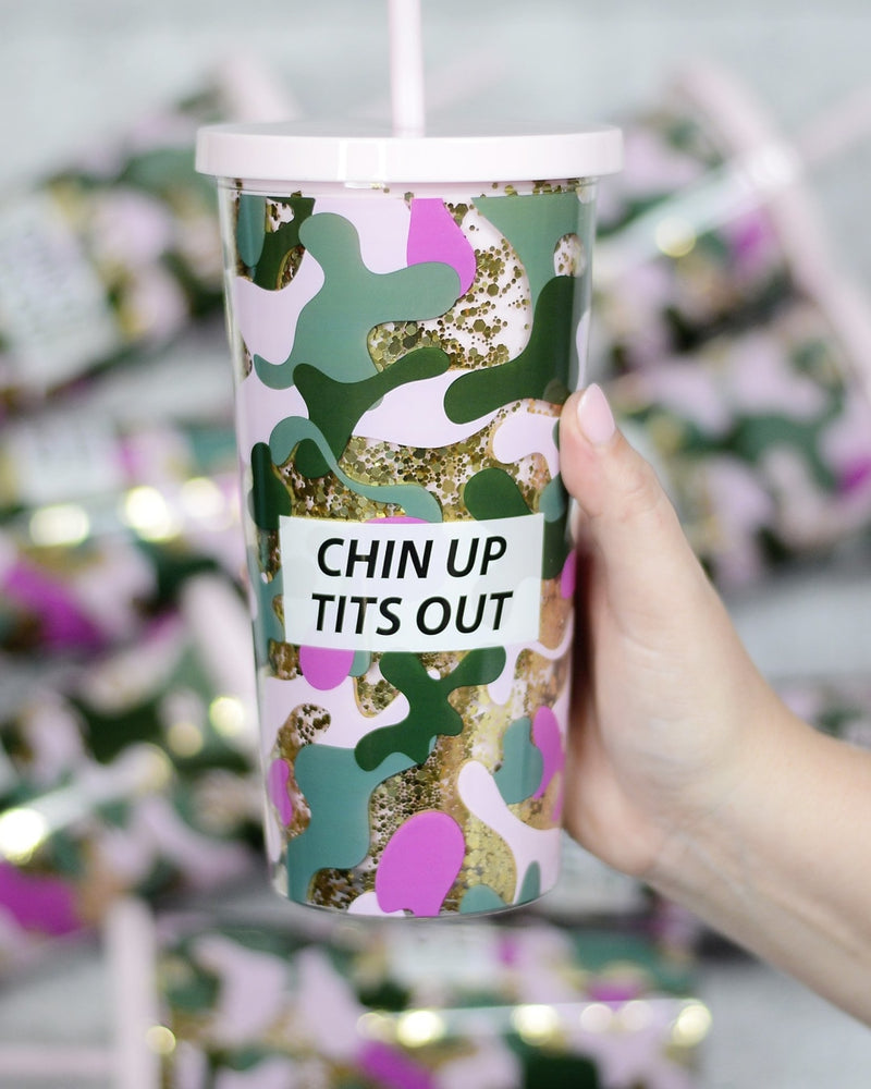 Chin Up Tits Out Glitter Tumbler-Accessories-Mugsby Wholesale-cmglovesyou