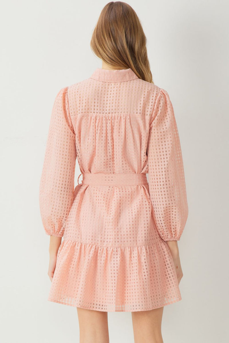 Tie Waist Grid Dress-Dresses-Entro-Small-Peach-cmglovesyou