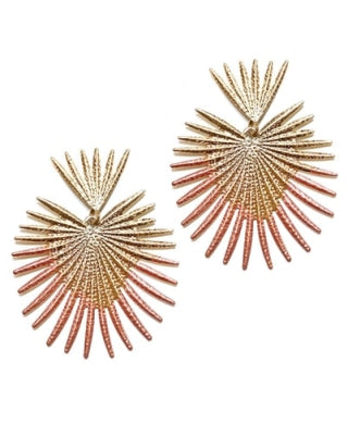 Fan Leaf Gold Earrings-Apparel & Accessories-What's Hot Jewelry-Gold/Blush-cmglovesyou