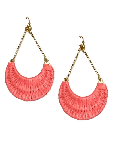 Woven Rattan Teardrop Earrings-Earrings-What's Hot Jewelry-Pink-cmglovesyou