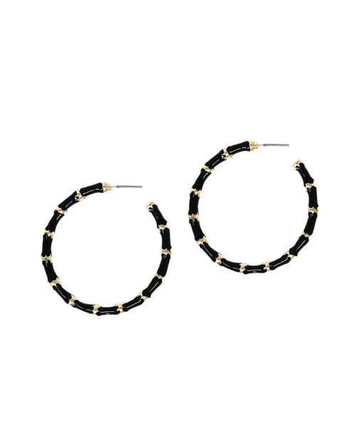 Enamel and Gold Hoop Earrings-Earrings-What's Hot Jewelry-Black-cmglovesyou