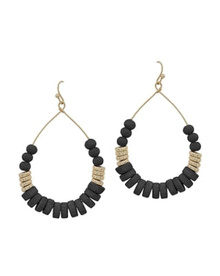 Gold and Wood Teardrop Earrings-Earrings-What's Hot Jewelry-Black-cmglovesyou