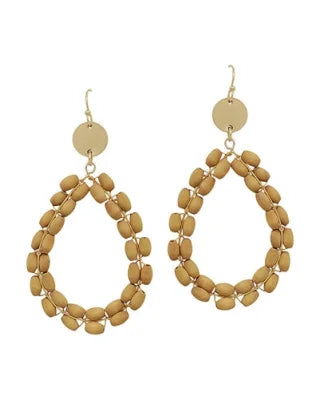 Wood Beaded Tear Drop Earrings-What's Hot Jewelry-Mustard-cmglovesyou