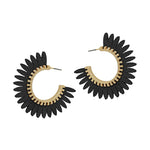 Wood Flower Hoop Earrings-Earrings-What's Hot Jewelry-Black-cmglovesyou