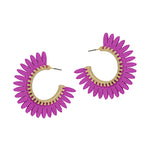 Wood Flower Hoop Earrings-Earrings-What's Hot Jewelry-Hot Pink-cmglovesyou
