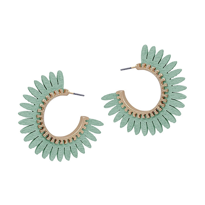 Wood Flower Hoop Earrings-Earrings-What's Hot Jewelry-Mint-cmglovesyou