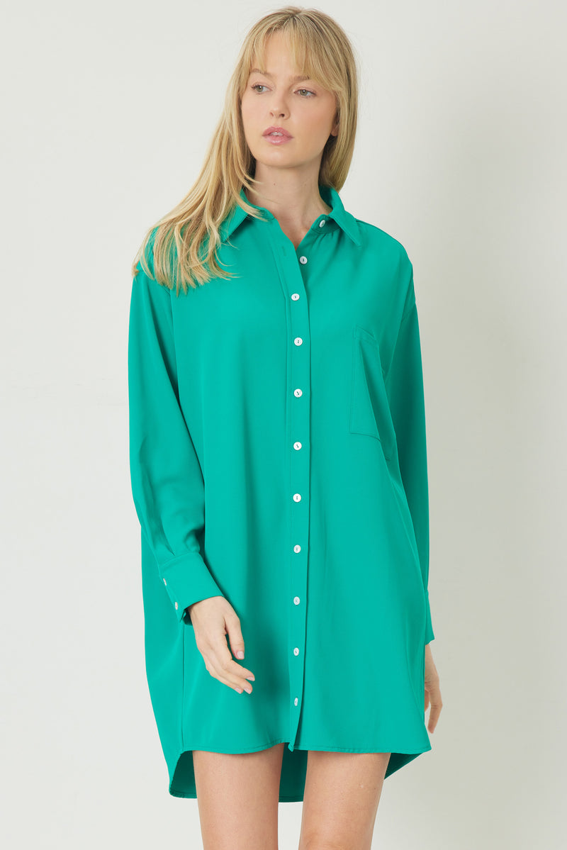 Button Up Shirt Dress-Dress-Entro-Small-Green-cmglovesyou