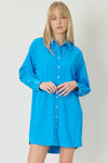 Button Up Shirt Dress-Dress-Entro-Medium-Cobalt Blue-cmglovesyou