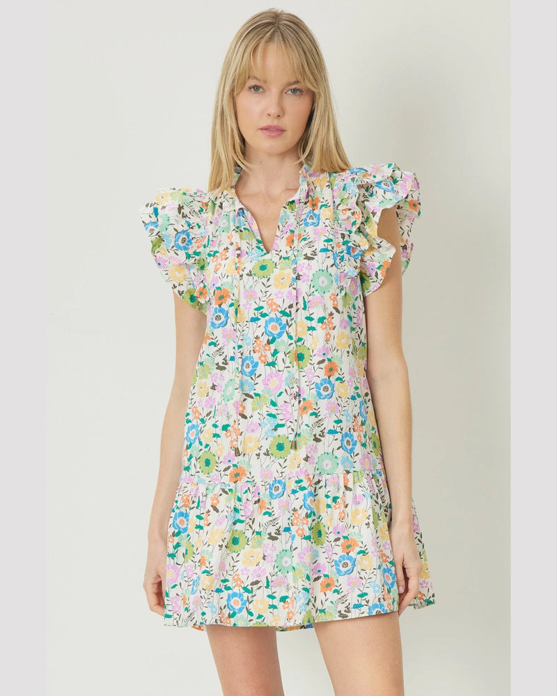 Floral Mini Dress-Dress-Entro-Small-Ivory-cmglovesyou
