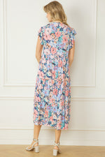 Floral Midi Dress-Dress-Entro-Small-Navy Pink-cmglovesyou
