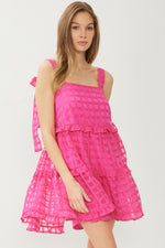 Sheer Grid Print Mini Dress-Dress-Entro-Small-Hot Pink-cmglovesyou