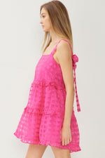 Sheer Grid Print Mini Dress-Dress-Entro-Small-Hot Pink-cmglovesyou