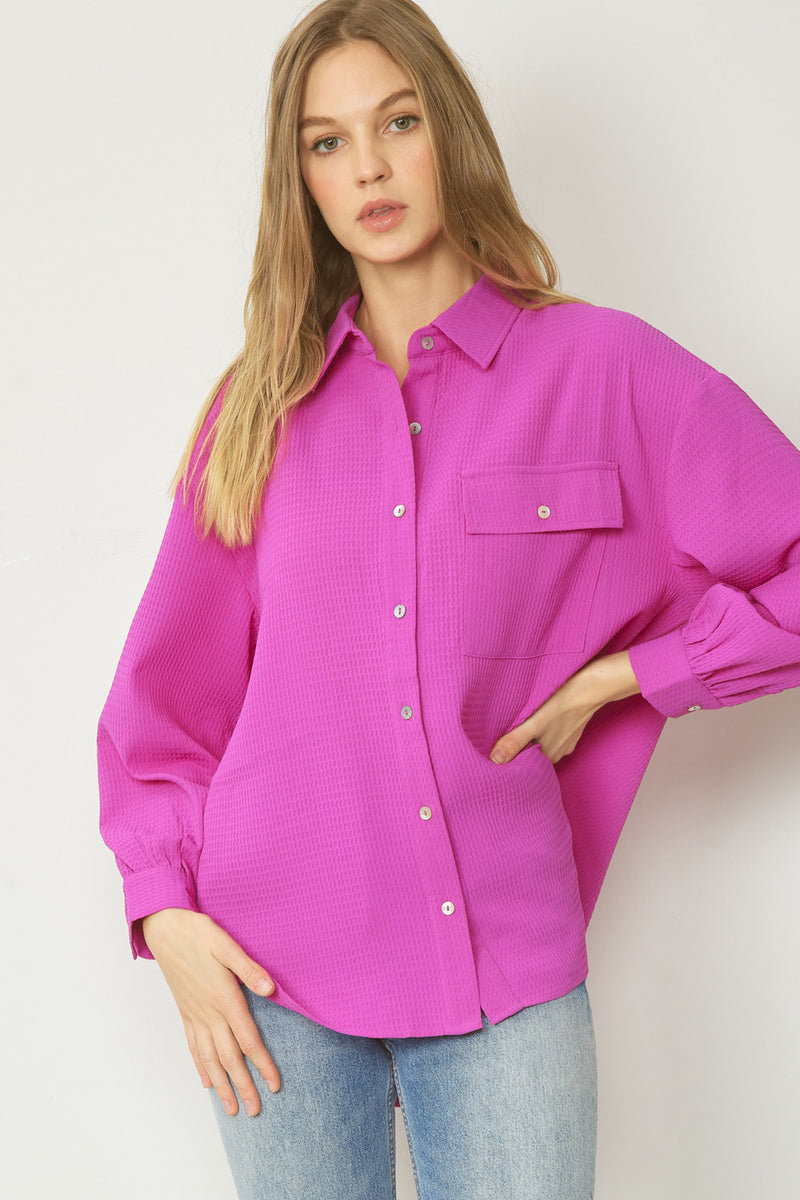 Long Sleeve Waffle Top-Shirts & Tops-Entro-Small-Orchid-cmglovesyou