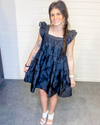 Jacquard Square Neck Mini Dress-Dress-Entro-Small-Black-cmglovesyou