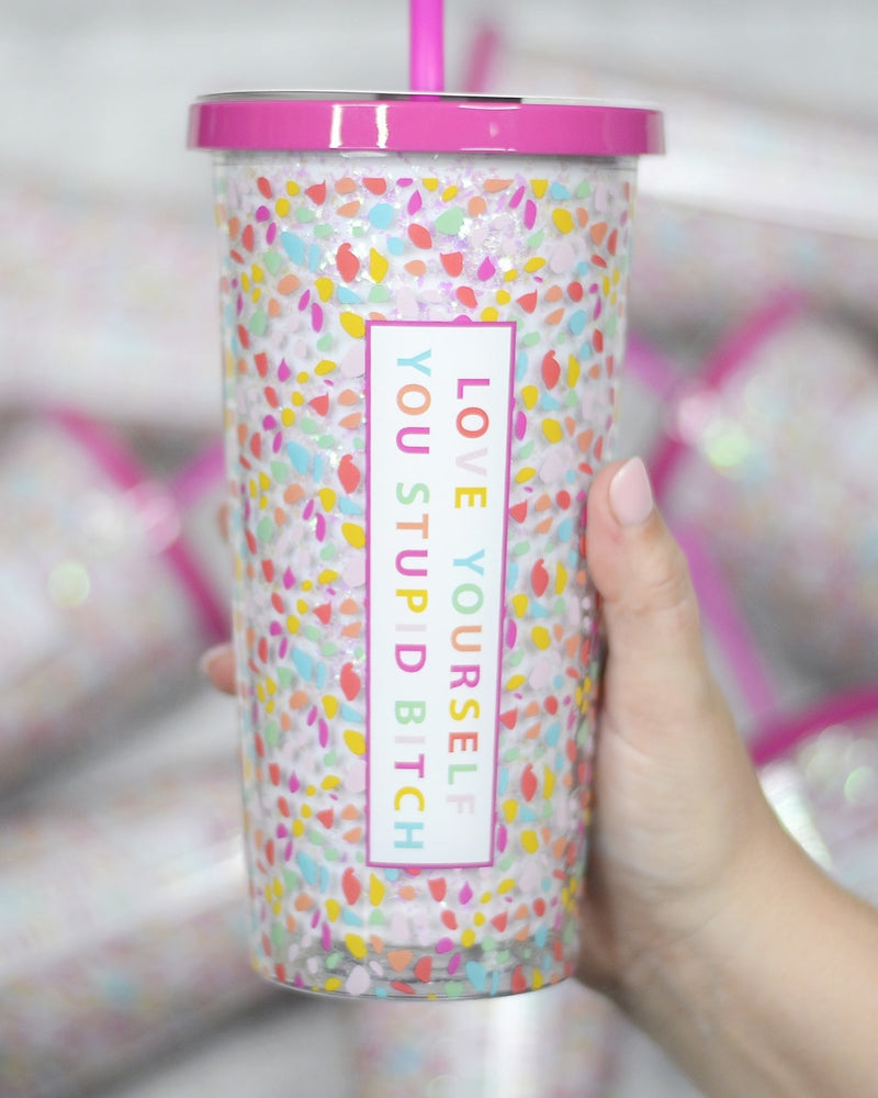 Love Yourself Glitter Tumbler-Accessories-Mugsby Wholesale-cmglovesyou