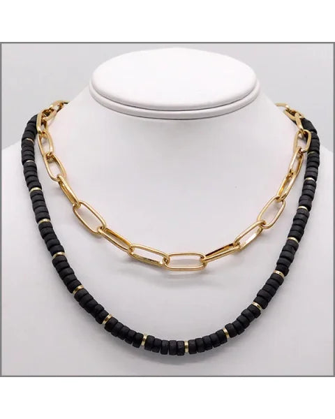 Double Layer Beads and Links Necklace-Apparel & Accessories-Fouray Fashion-Black-cmglovesyou