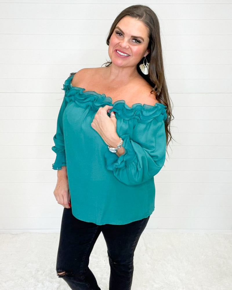 Off the Shoulder Ruffle Top-Tops-Vine & Love-Small-Teal-cmglovesyou