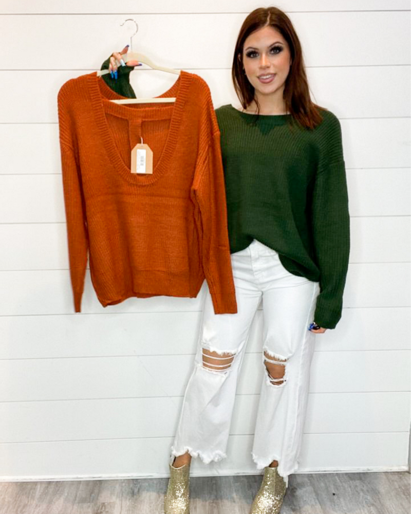 Open Back Oversized Sweater-Sweaters-Main Strip-Small-Hunter Green-cmglovesyou