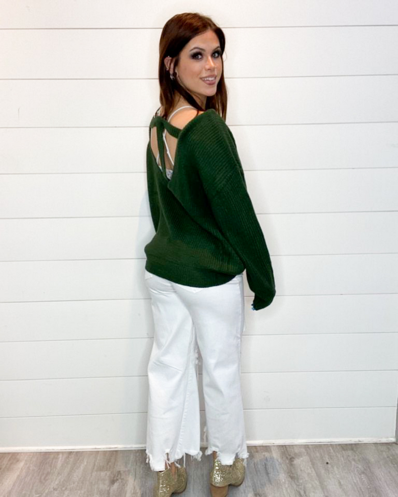 Open Back Oversized Sweater-Sweaters-Main Strip-Medium-Hunter Green-cmglovesyou