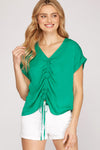 Drop Shoulder Satin Ruched Top-Shirts & Tops-She+Sky-Small-Jade Green-cmglovesyou