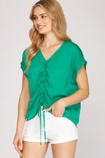 Drop Shoulder Satin Ruched Top-Shirts & Tops-She+Sky-Small-Black-cmglovesyou