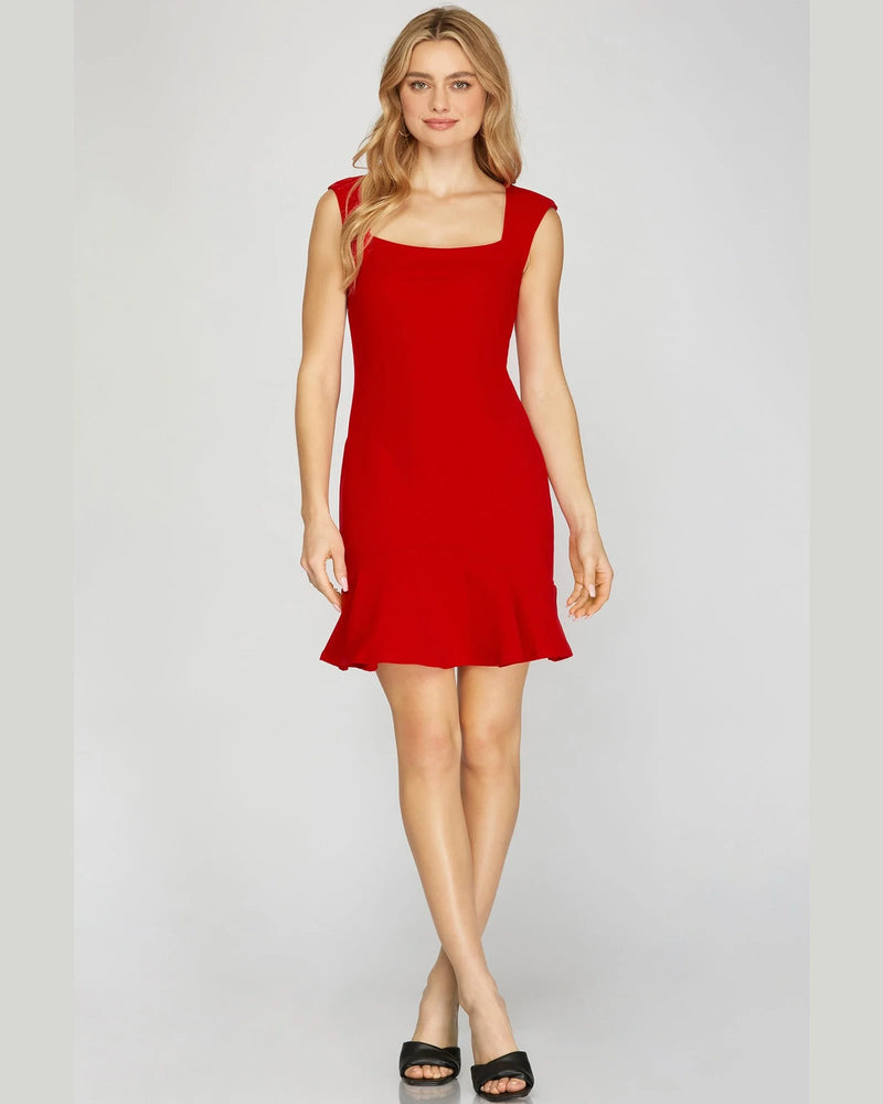 Sleeveless Shoulder Padded Dress-dress-She+Sky-Small-Red-cmglovesyou