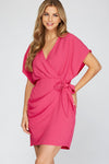 Dolman Sleeve Side Tied Dress-Dress-She+Sky-Small-Hot Pink-cmglovesyou