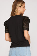 Crochet Lace Short Sleeve Top-Shirts & Tops-She+Sky-Small-Black-cmglovesyou