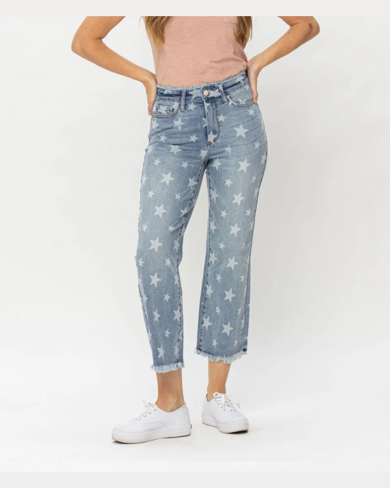 Star Print Cropped Straight Jeans-Jeans-Judy Blue-0(24)-cmglovesyou