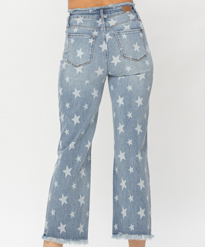 Star Print Cropped Straight Jeans-Jeans-Judy Blue-0(24)-cmglovesyou