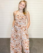 Soft Chiffon Floral Jumpsuit-Jumpsuits & Rompers-Kori-Small-Camel/Mocha/Combo-cmglovesyou