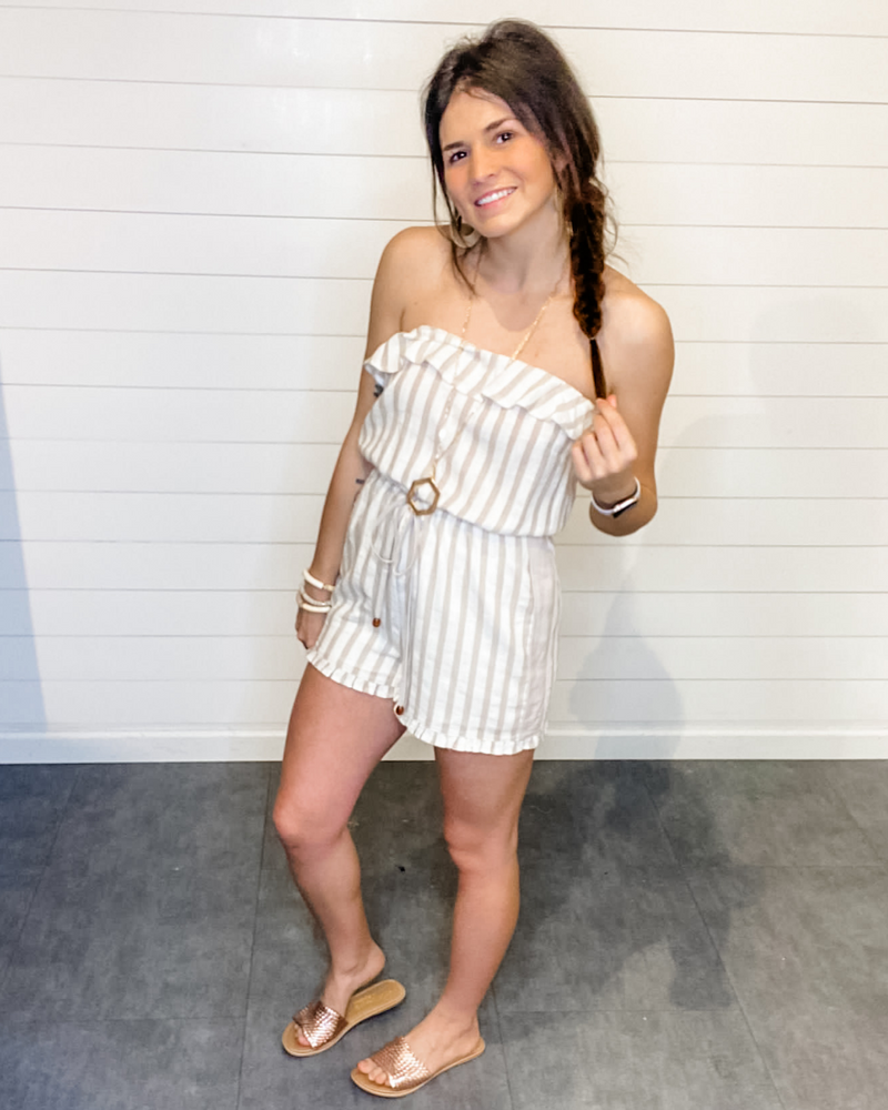 Stripe Ruffle Tube Romper-Romper-Hem & Thread-Small-Taupe-cmglovesyou