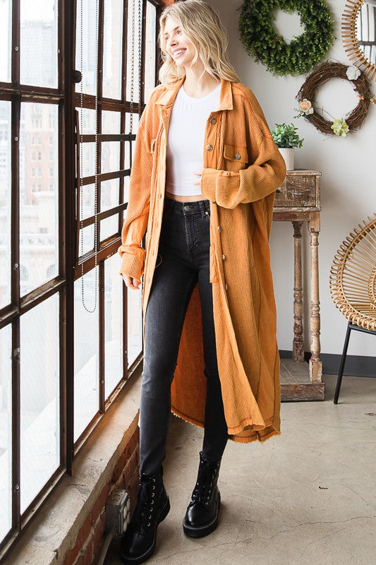 Waffle Thermal Knit Oversized Blazer-Coats & Jackets-Oli & Hali-S/M-Washed Rust-cmglovesyou