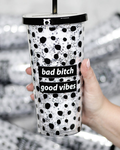 Bad Bitch Good Vibes Glitter Tumbler-Accessories-Mugsby Wholesale-cmglovesyou
