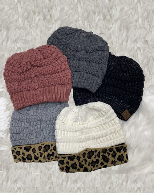 Messy Bun Beanies-Accessories-Suzy Q USA-Ivory/leopard-cmglovesyou