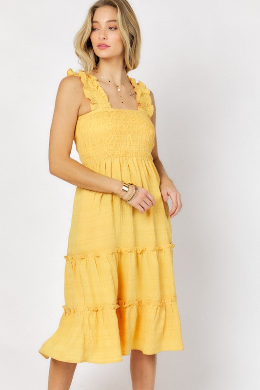 Solid Smocked Ruffle Mini Dress-Davi & Dani-Small-Yellow-cmglovesyou