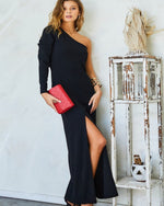 One Shoulder Slit Maxi Dress-Dresses-Main Strip-Small-cmglovesyou