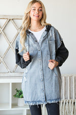 Distressed Denim Jacket Hoodie-Coats & Jackets-Oli & Hali-Small-Light Denim-cmglovesyou