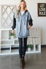 Distressed Denim Jacket Hoodie-Coats & Jackets-Oli & Hali-Small-Light Denim-cmglovesyou